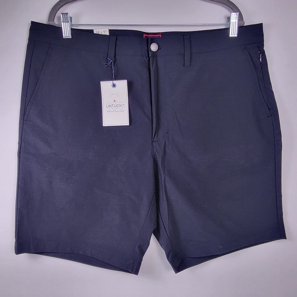 Untuckit Chancellor Chino‎ Shorts Men's Size 38" x 9" Black Polyester Golf New